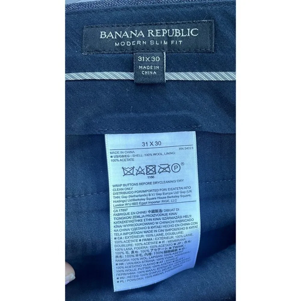 Banana Republic Dress Wool Size 31X30 Modern Slim‎ Navy Blue Gray Pants